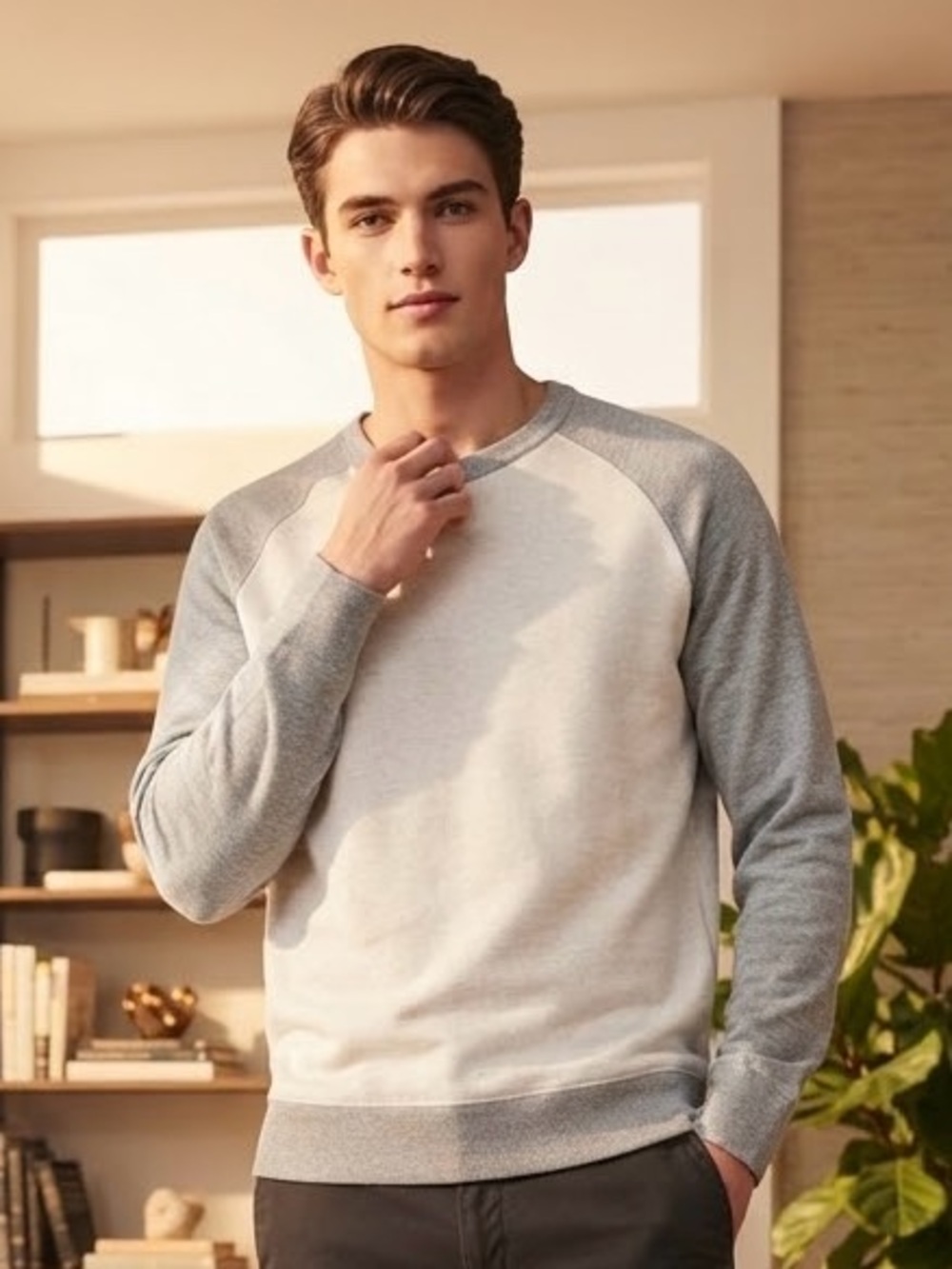 Goodfellow & Co. Men's Two-Tone Crewneck Sweater — Light Gray and Heather Gray
